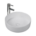 Aloni Fira Lavabo - À Poser – Sans Trop-Plein – Sans Trou De Robinet – Avec Bonde Clic-Clac – Céramique – 36x12,5x36 Cm – Blanc Mat
