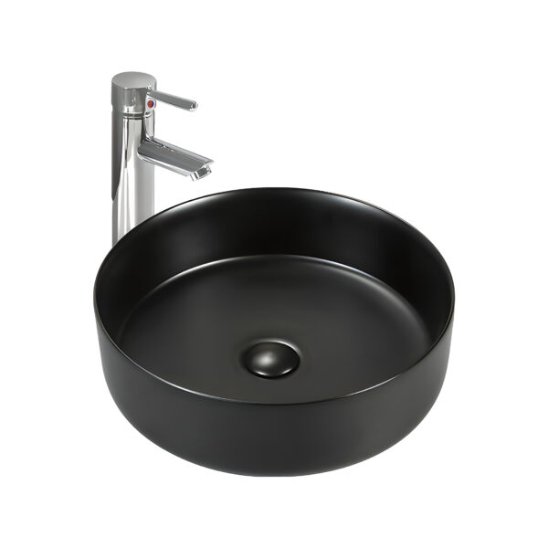 Aloni Fira Lavabo - À Poser – Sans Trop-Plein – Sans Trou De Robinet – Avec Bonde Clic-Clac – Céramique – 36x12,5x36 Cm – Noir Mat