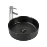 Aloni Fira Lavabo - À Poser – Sans Trop-Plein – Sans Trou De Robinet – Avec Bonde Clic-Clac – Céramique – 36x12,5x36 Cm – Noir Mat
