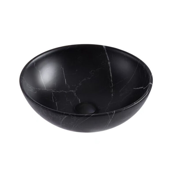 Aloni Tivra Lavabo - À Poser – Sans Trop-Plein – Sans Trou De Robinet – Avec Bonde Clic-Clac – Céramique – 38x13x38 Cm – Marbre Noir