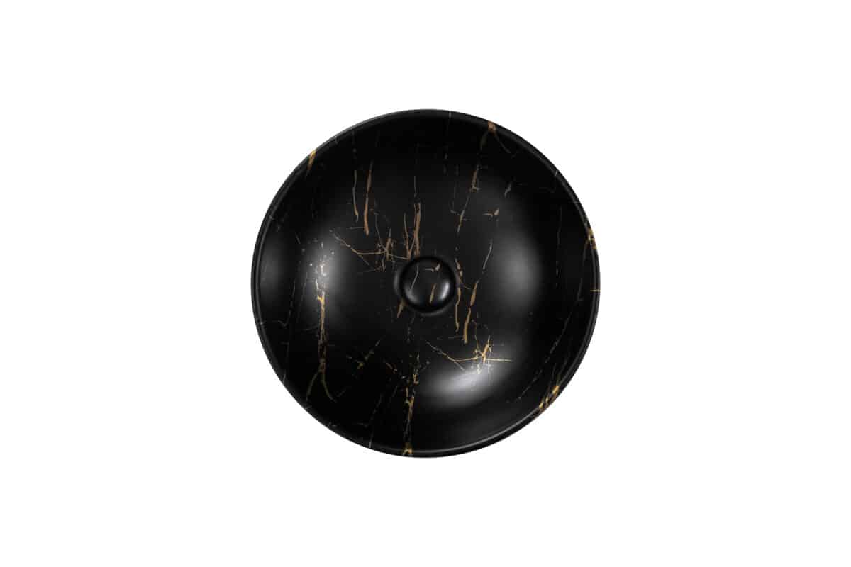 ALONI TIVRA LAVABO - À POSER – SANS TROP-PLEIN – SANS TROU DE ROBINET – AVEC BONDE CLIC-CLAC – CÉRAMIQUE – 38X13X38 CM – MARBRE NOIR/OR - Image 3