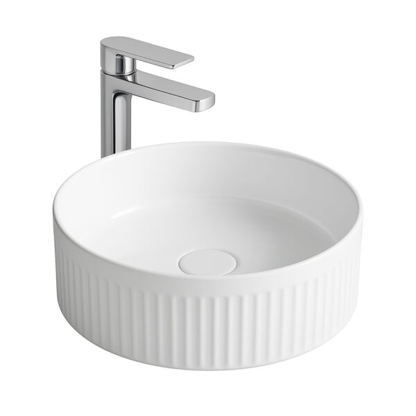 ALONI MUFFLY LAVABO AVEC STRUCTURE CANNELÉE - À POSER – SANS TROP-PLEIN – SANS TROU DE ROBINET – CÉRAMIQUE – 37X13X37 CM – BLANC BRILLANT