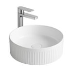 Aloni Muffly Washbasin With Fluted Structure – Countertop – Sans Trop-Plein – Without Tap Hole – Céramique – 37x13x37 Cm – Blanc Brillant