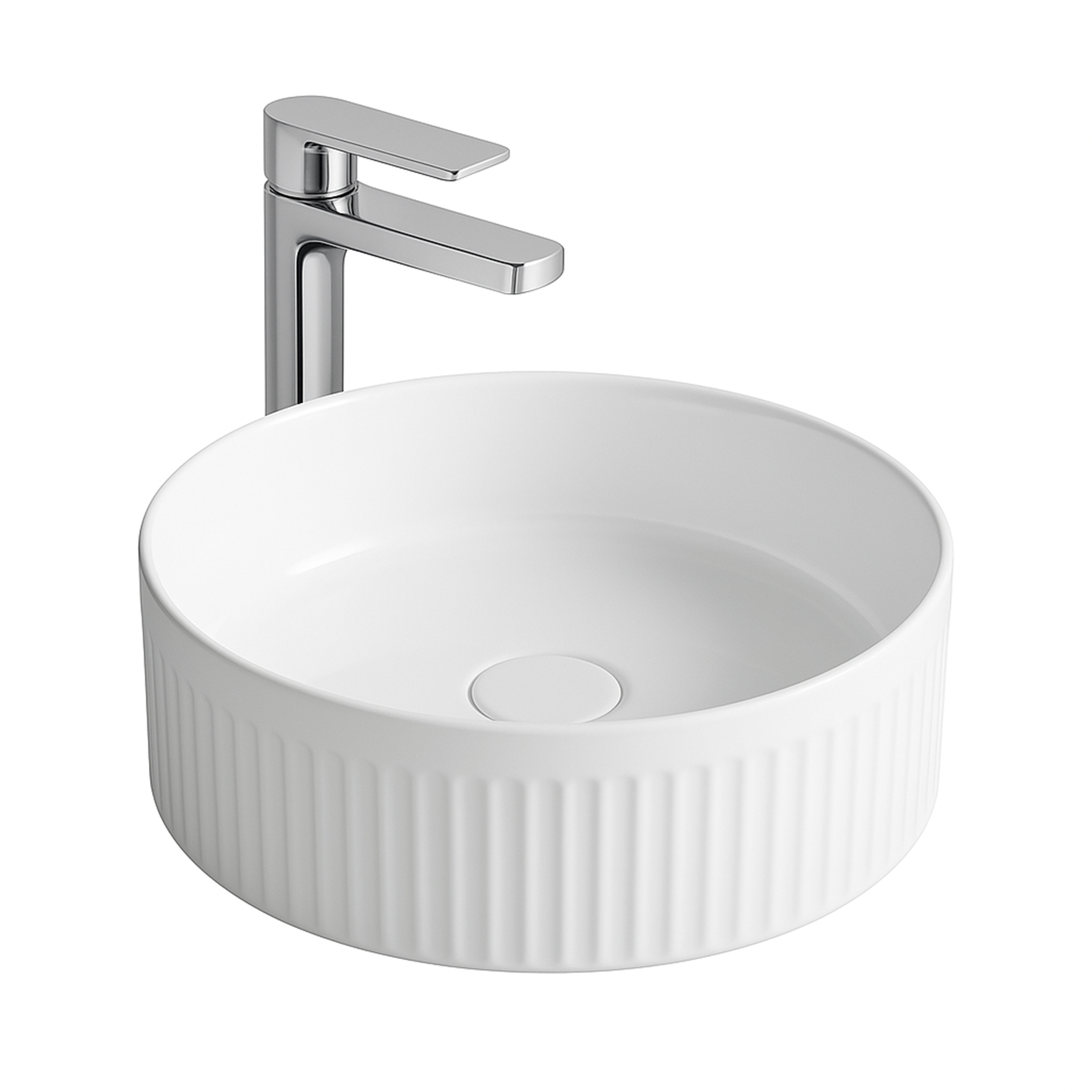 LP9002-5.jpg Aloni Muffly Washbasin With Fluted Structure – Countertop – Sans Trop-Plein – Without Tap Hole – Céramique – 37x13x37 Cm – Blanc Brillant – Image 1