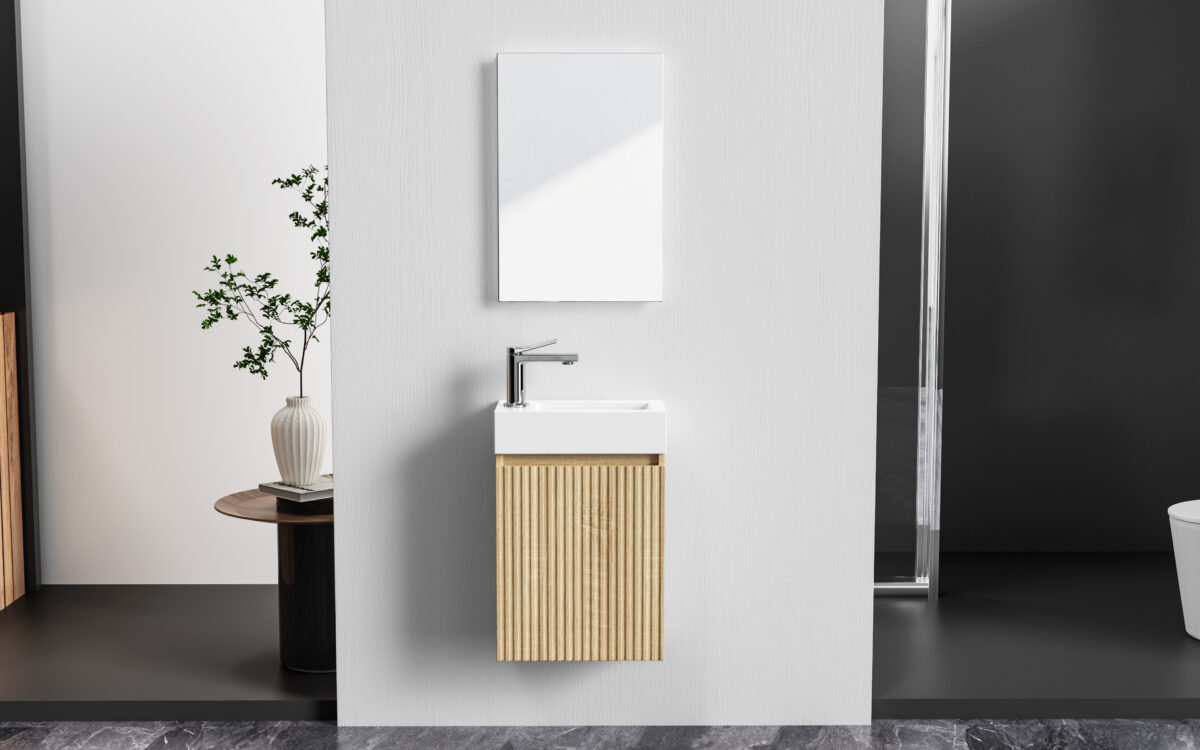 Aloni Mikaro Miroir De Toilette - Avec Cadre - 40x60x1,9 Cm - Chêne Clair - Afbeelding 2