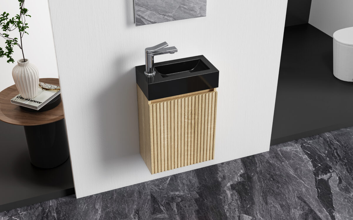 ALONI MIKARO MEUBLE DE TOILETTE - 1 PORTE - RÉVERSIBLE - SANS POIGNÉE - SOFT CLOSE - 40X50X22,3 CM - CHÊNE CLAIR - Image 4