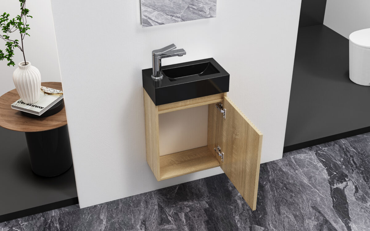 ALONI MIKARO MEUBLE DE TOILETTE - 1 PORTE - RÉVERSIBLE - SANS POIGNÉE - SOFT CLOSE - 40X50X22,3 CM - CHÊNE CLAIR - Image 7