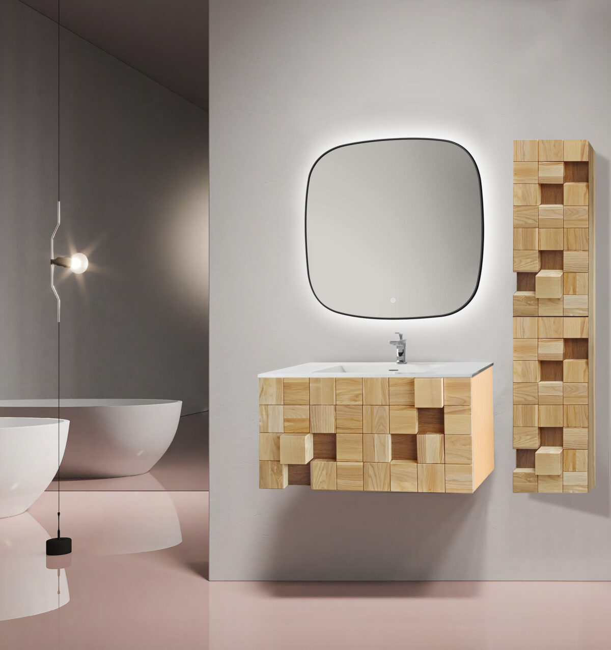 Armoire Colonne Mimoza - 2 Portes - Sans Poignée - Fermeture Douce - Réversible - 35x160x35 Cm - Chêne Clair – Image 3