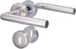 Angular Door Handle With Rosette |Stainless Steel, Silver Colored