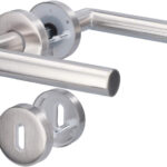 Angular Door Handle With Rosette |Acier Inoxydable, Silver Colored