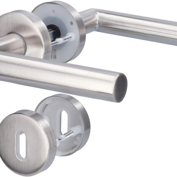 Angular Door Handle With Rosette |Acier Inoxydable, Silver Colored