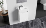 ALONI ZYRO ENSEMBLE DE MEUBLE DE TOILETTE - COMPLÈT - MEUBLE SOUS-VASQUE AVEC 1 PORTE - SANS POIGNÉE - SOFT CLOSE - RÉVERSIBLE - MIROIR - LAVE MAINS - 40,5X22,5 CM - BLANC BRILLANT - Image 2