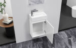 ALONI ZYRO ENSEMBLE DE MEUBLE DE TOILETTE - COMPLÈT - MEUBLE SOUS-VASQUE AVEC 1 PORTE - SANS POIGNÉE - SOFT CLOSE - RÉVERSIBLE - MIROIR - LAVE MAINS - 40,5X22,5 CM - BLANC BRILLANT - Image 3