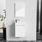 ALONI ZYRO ENSEMBLE DE MEUBLE DE TOILETTE - COMPLÈT - MEUBLE SOUS-VASQUE AVEC 1 PORTE - SANS POIGNÉE - SOFT CLOSE - RÉVERSIBLE - MIROIR - LAVE MAINS - 40,5X22,5 CM - BLANC BRILLANT