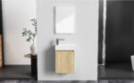 Aloni Zyro Toiletmeubelset - Compleet - Onderkast Met 1 Deur - Greeploos - Soft Close - Omkeerbaar - Spiegel - Fontein - 40,5x22,5 Cm - Licht Eiken/Glanzend Wit