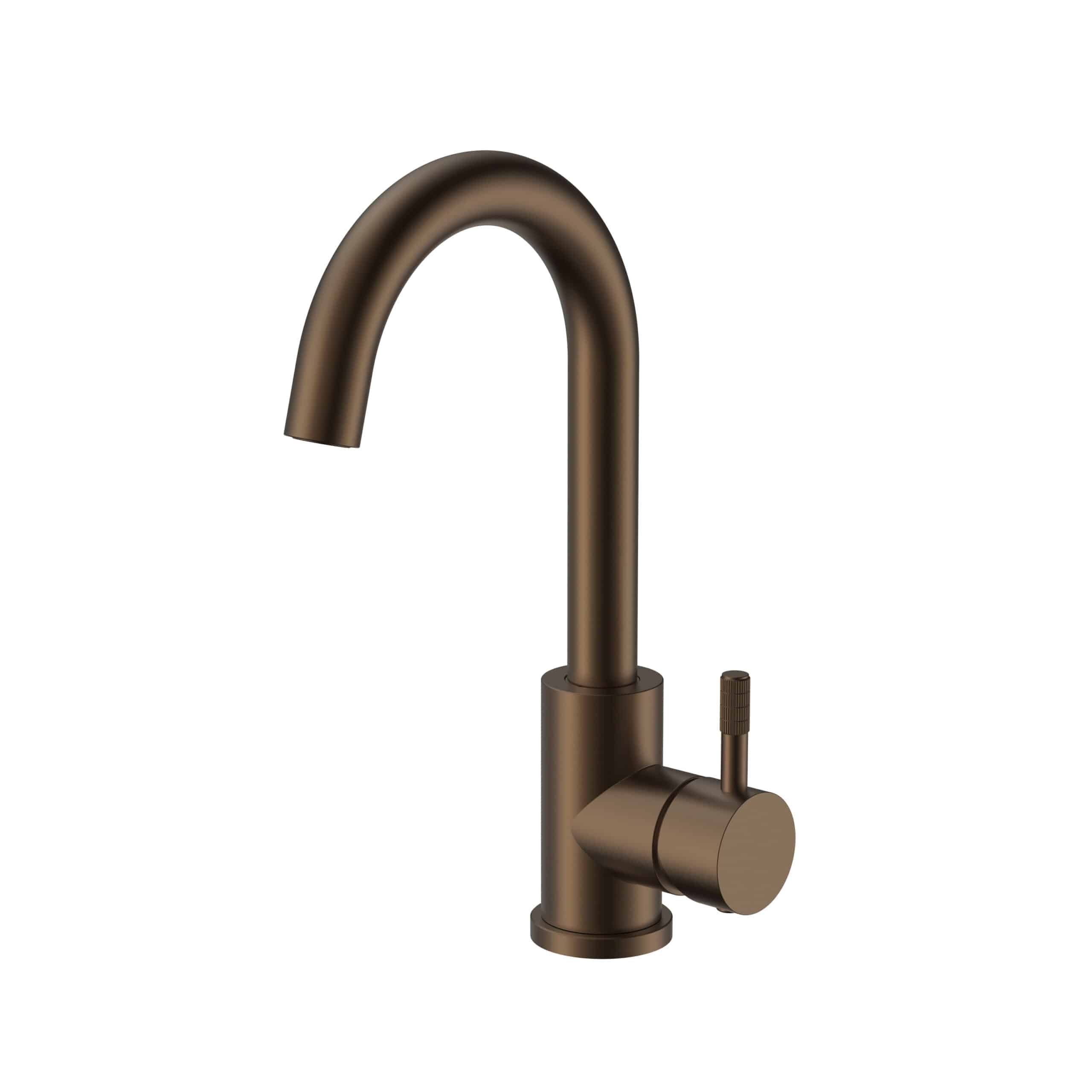 PRM1312-BB.jpg STRIA MITIGEUR LAVABO – BEC COURBÉ – MOBILE – DÉMARRAGE À FROID – POIGNÉE AVEC STRUCTURE STRIÉE RAFFINÉE – SANS BONDE – BRUN BRONZÉ (PVD) - Image 1