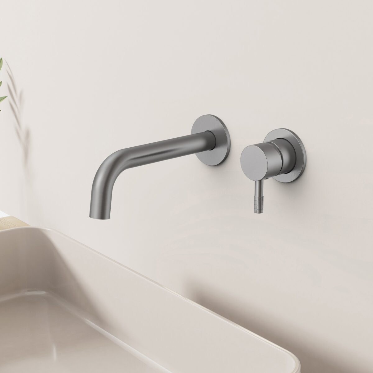 Stria Élément De Finition Mitigeur Lavabo – Démarrage À Froid – Encastré – Poignée Avec Structure Striée Raffinée – Sans Bonde – Gunmetal (Pvd) - Afbeelding 2