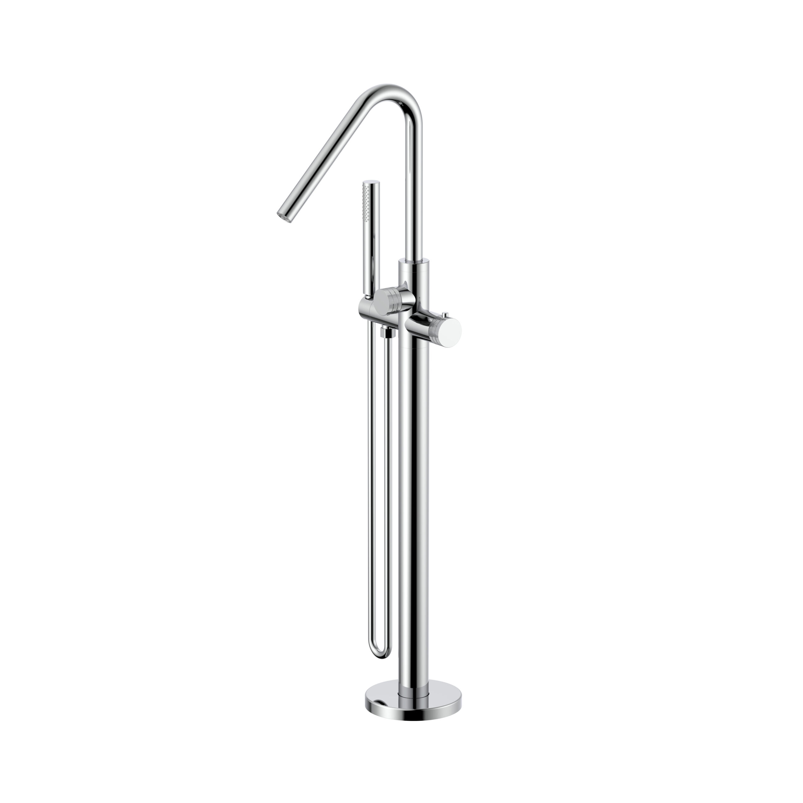 PRM4675-C-4.jpg Mitigeur De Baignoire Stria - Autoportant - Thermostatique - Avec Douchette Et Flexible De Douche - Boutons À Texture Nervurée - Chrome – Image 1
