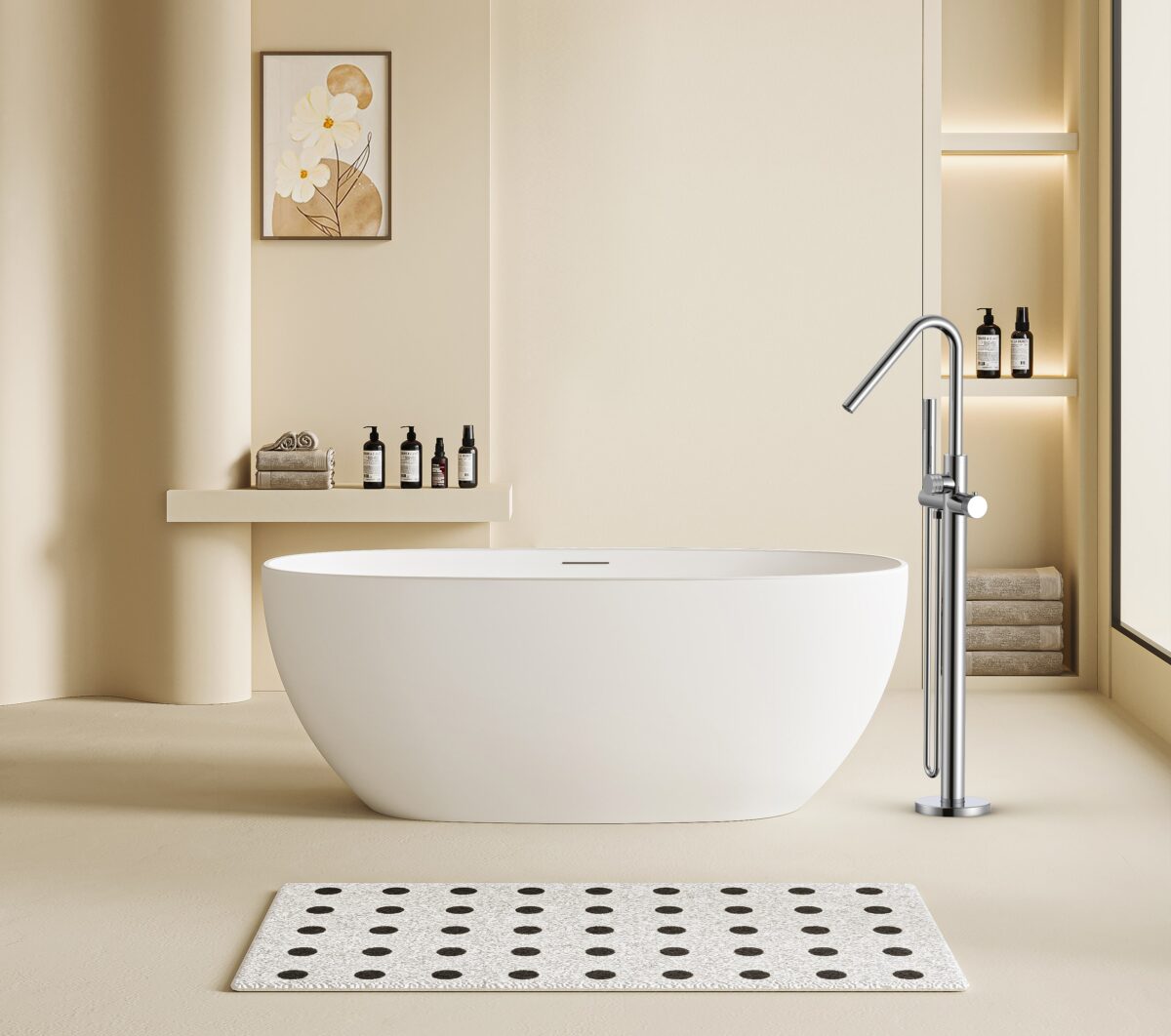 Mitigeur De Baignoire Stria - Autoportant - Thermostatique - Avec Douchette Et Flexible De Douche - Boutons À Texture Nervurée - Chrome – Image 2