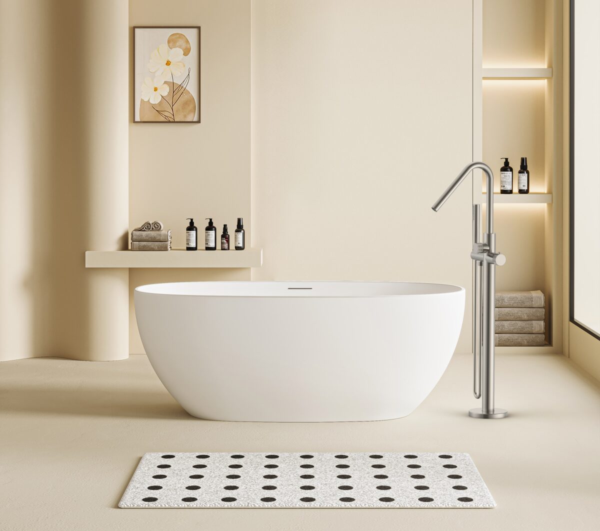 STRIA MITIGEUR DE BAIN – INDÉPENDANT – THERMOSTATIQUE – AVEC DOUCHETTE ET FLEXIBLE – BOUTONS AVEC STRUCTURE STRIÉE - ACIER INOX BROSSÉ - Image 2