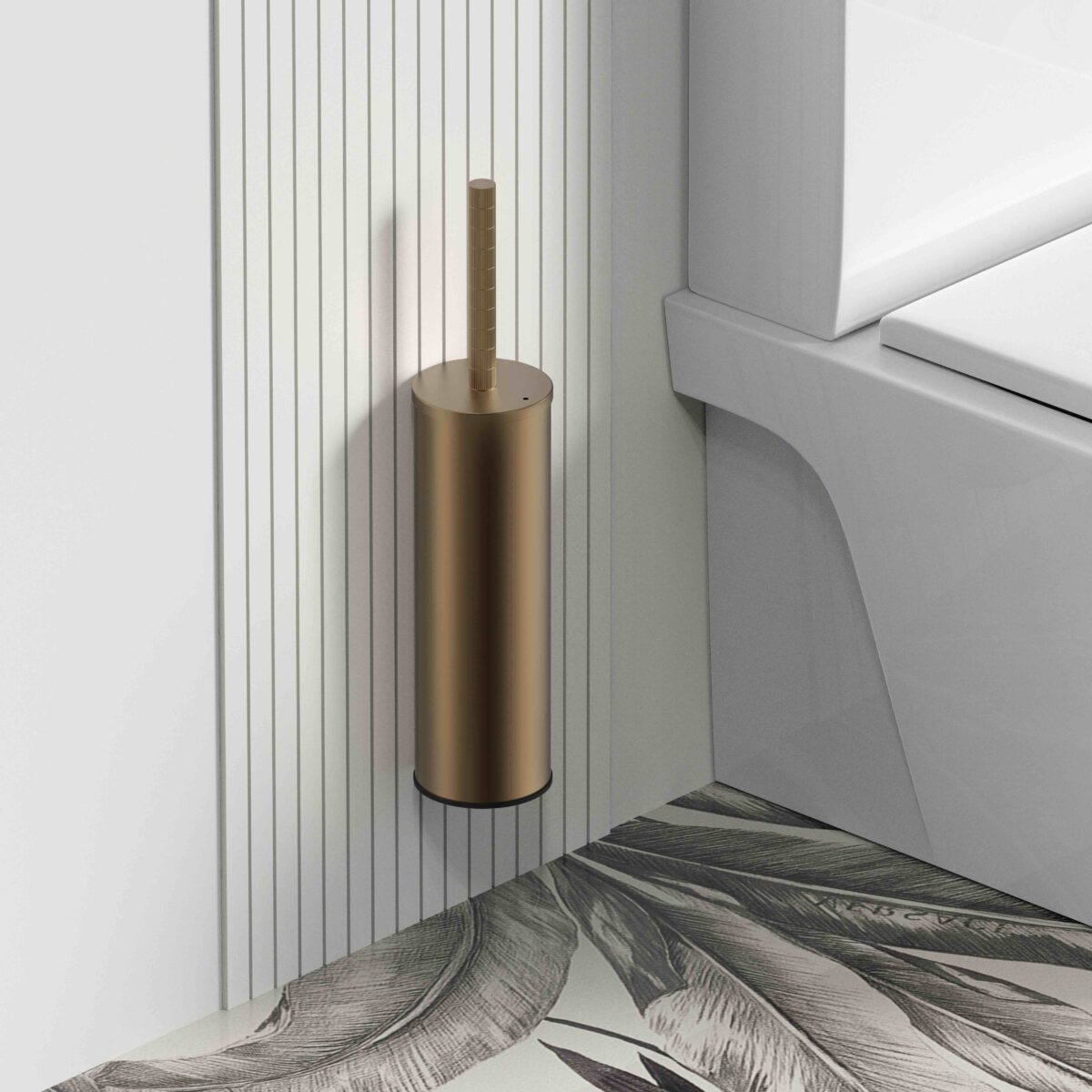 STRIA BROSSE WC AVEC SUPPORT – MANCHE AVEC STRUCTURE STRIÉE RAFFINÉE – SUSPENDUE OU À POSER – AVEC RÉCIPIENT INTÉRIEUR EN PLASTIQUE – BRUN BRONZÉ (PVD) - Image 2