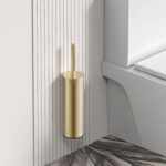 STRIA BROSSE WC AVEC SUPPORT – MANCHE AVEC STRUCTURE STRIÉE RAFFINÉE – SUSPENDUE OU À POSER – AVEC RÉCIPIENT INTÉRIEUR EN PLASTIQUE – OR BROSSÉ (PVD) - Image 2