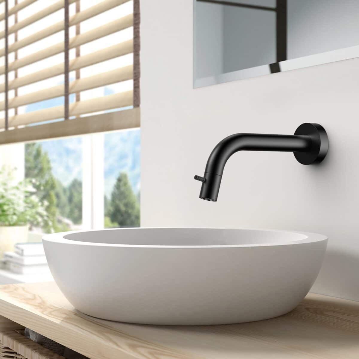 Stria Koudwaterkraan - Wandmontage - Inkortbaar - Knop Met Verfijnde Ribbelstructuur - Zonder Afvoerplug - Mat Zwart (Pvd) - Afbeelding 2