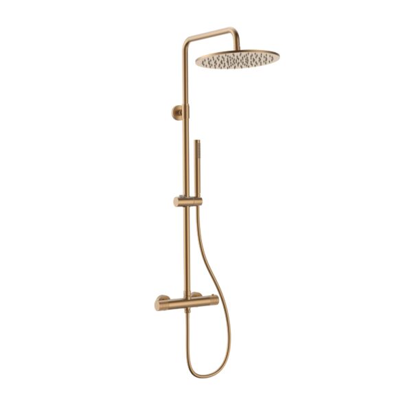 Stria Ensemble De Douche Pluie – Thermostatique – Cool Touch – Douche De Tête 30 Cm – Montage Apparente – Boutons S Avec Structure Striée Raffinée – Brun Bronzé (Pvd)