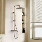 STRIA ENSEMBLE DE DOUCHE PLUIE – THERMOSTATIQUE – COOL TOUCH – DOUCHE DE TÊTE 30 CM – MONTAGE APPARENTE – BOUTONS S AVEC STRUCTURE STRIÉE RAFFINÉE – BRUN BRONZÉ (PVD) - Image 2