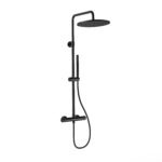 Ensemble De Douche Stria Rain - Thermostatique - Cool Touch - Douche De Tête 30 Cm - En Saillie - Boutons À Texture Nervurée Raffinée - Noir Mat (Pvd)