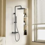 STRIA ENSEMBLE DE DOUCHE PLUIE – THERMOSTATIQUE – COOL TOUCH – DOUCHE DE TÊTE 30 CM – MONTAGE APPARENTE – BOUTONS S AVEC STRUCTURE STRIÉE RAFFINÉE – NOIR MAT (PVD) - Image 2