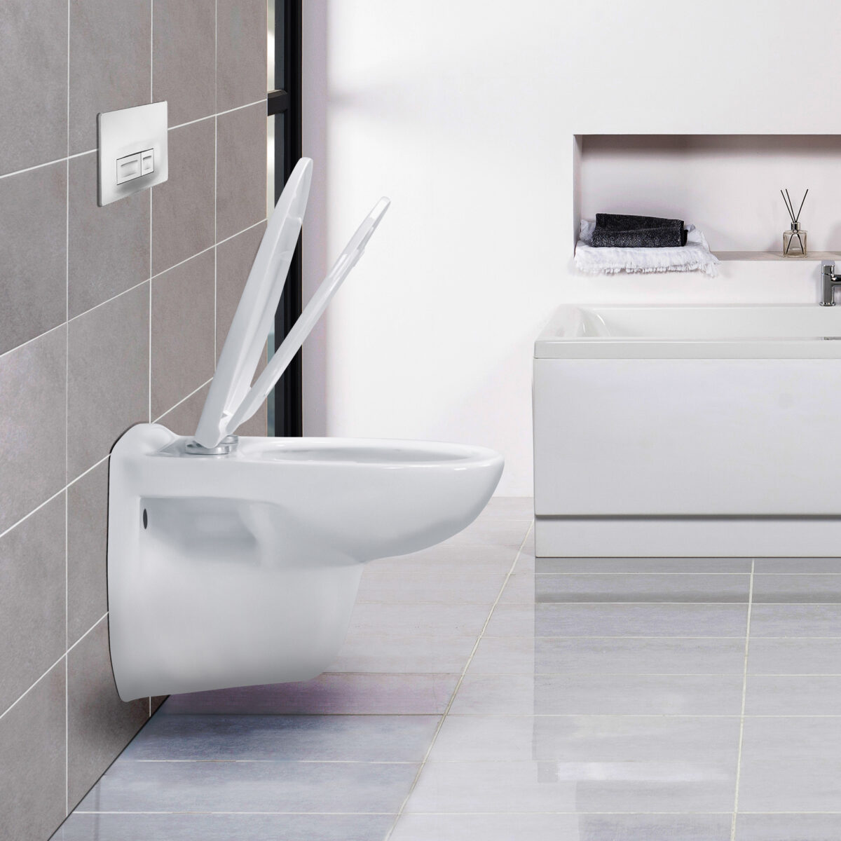 ALONI PRO WC SUSPENDU – SANS BRIDE – AVEC ABATTANT – THERMOPLAST (PP) – SOFT CLOSE – QUICK RELEASE – 35,5X41X54,5 CM - BLANC BRILLANT - Image 9