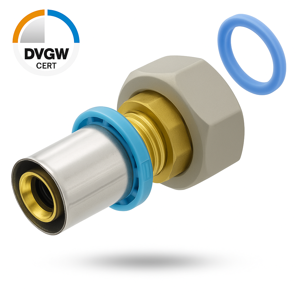 RACCORDLIBREAJOINTPLAT-5-1.png Erfu Free Fitting With Vlakke Afdichting Multilayer Crimp Fitting 20 Mm X 1/2" Binnendraad-V Â Persfitting Dvgw-Gecertificeerd, Geschikt Voor U-, H- En Th-Profiel - Afbeelding 1