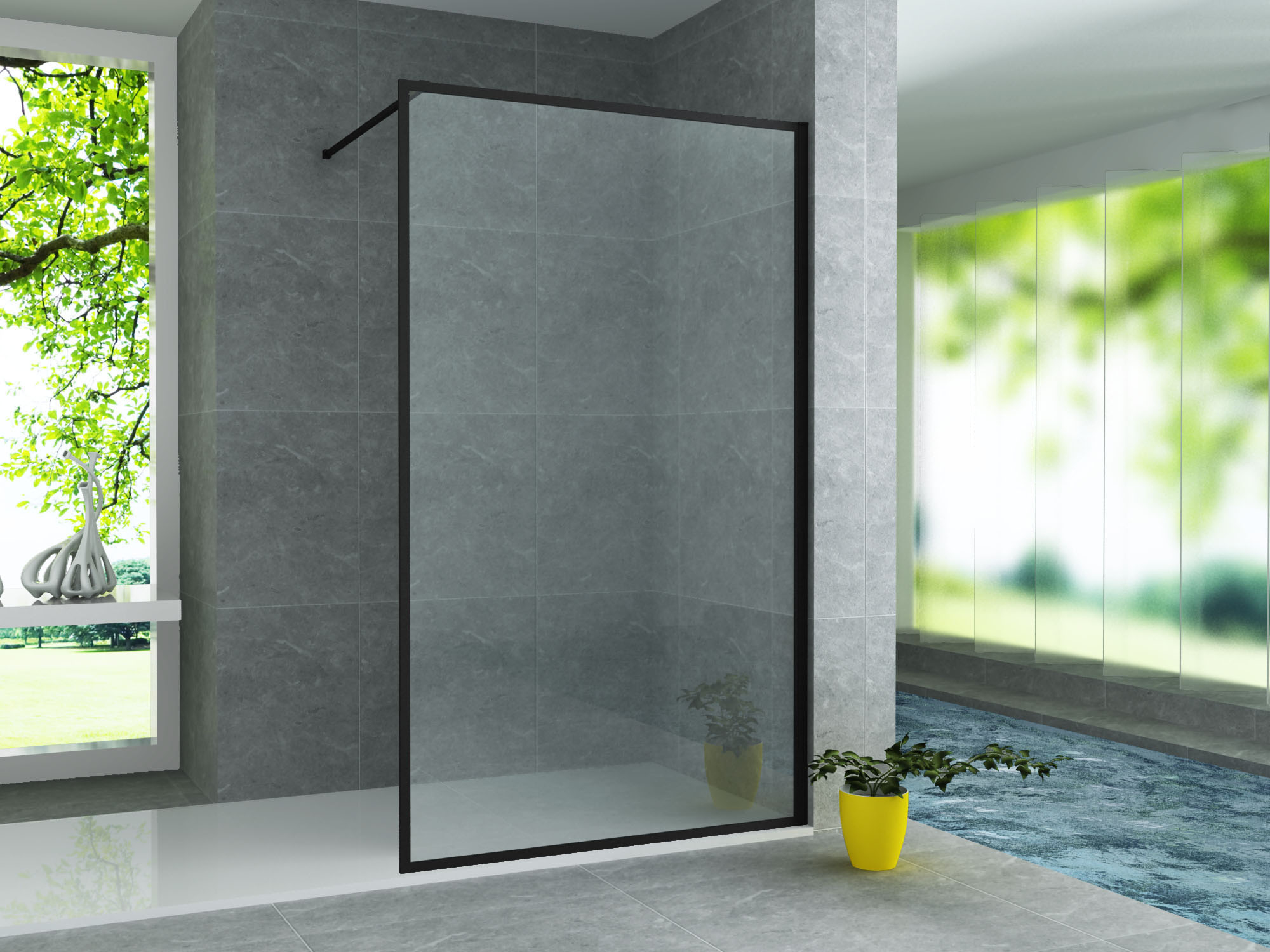 Panneau De Douche À L'aloni Aloni Cadre/Bord Noir Mat 90x200cm 8mm