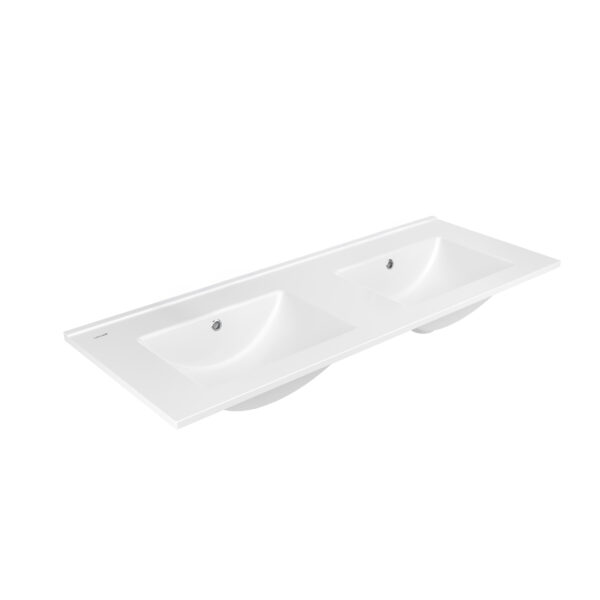 Su Washbasin - 2 Bowl - No Tap Holes - Keramiek - 121x46 Cm - Glossy White