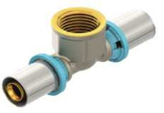 TEfemelle.jpg Erfu Meerlaags Crimp Vrouwelijk Tee 26 Mm X 3/4f-V X 26 Mm – Dvgw Gecertificeerde Persfitting, Multi-Profiel U/H/Th - Afbeelding 1