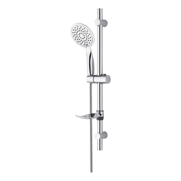 ALONI SLIM ENSEMBLE COMPLET BARRE DE DOUCHE COULISSANTE  – AVEC DOUCHETTE, FLEXIBLE DE DOUCHE MÉTALLIQUE ET PORTE-SAVON – CHROME