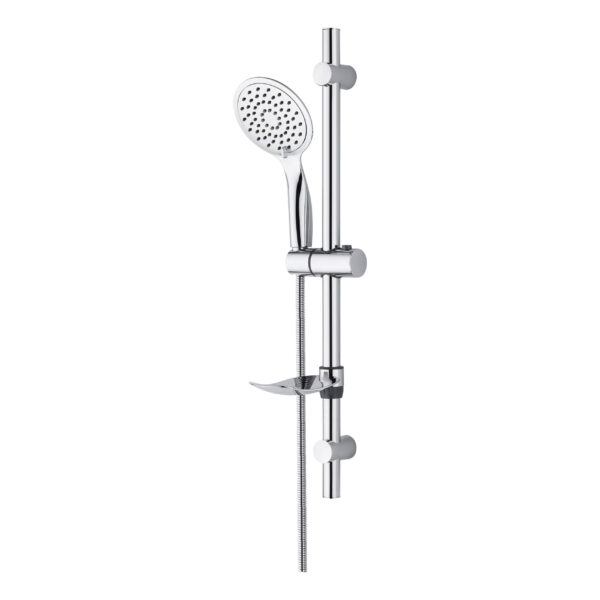 Aloni Slim Ensemble Complet Barre De Douche Coulissante  – Avec Douchette, Flexible De Douche Métallique Et Porte-Savon – Chrome