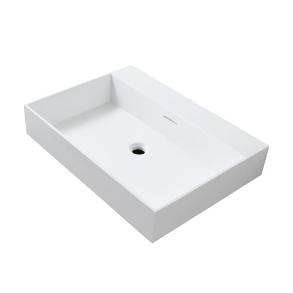 Wonda Vierkante Wastafel - 1 Basin - Met Overloop - Zonder Kraangat - Kunst Marmer - 80x12x52,5 Cm - Mat Wit
