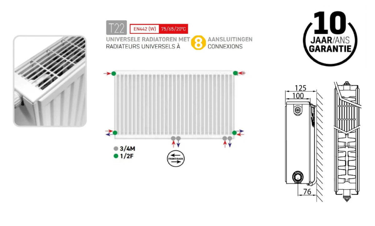 Radiateur À Panneau Erfu 60x60 Cm - Type 22 - N/A Watt - Blanc Ral 9016 – Image 6