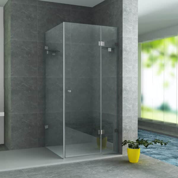 Aloni Shower Enclosure With Pivot Door, Fixed Panel And Side Panel - With Anti-Calcaire Treatment - Reversible - 8mm Safety Glass - 80x80x195 Cm - Chrome - Clear Glass