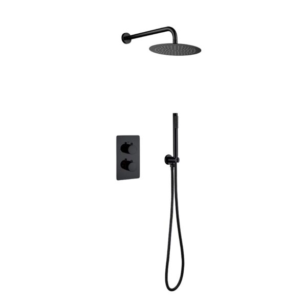 Aloni Set De Douche Thermostatique Encastré Avec Douche De Pluie (Ø25cm) - Noir Mat
