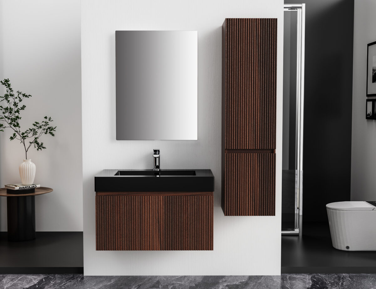 Aloni Ela Kolomkast - 2 Deuren - Greeploos - Soft Close - Omkeerbaar - 35x135x35 Cm - Wenge - Afbeelding 3