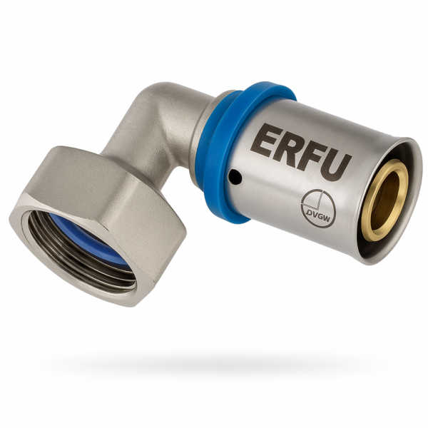 Erfu Coude Femelle Écrou Libre To Crimp Multi-Layer 16 Mm X 1/2" Femelle-V Â Certifié Dvgw, Multi-Profil U/H/Th