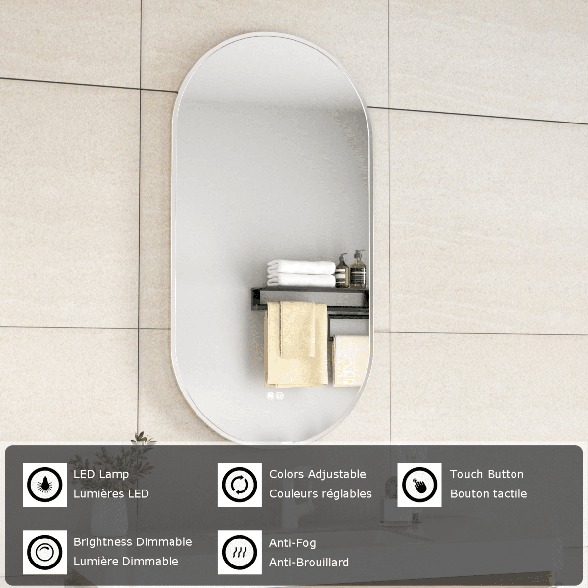 Erfu Mirror Led Anti Fog W50xh100cm Stainless Steel - Image 8