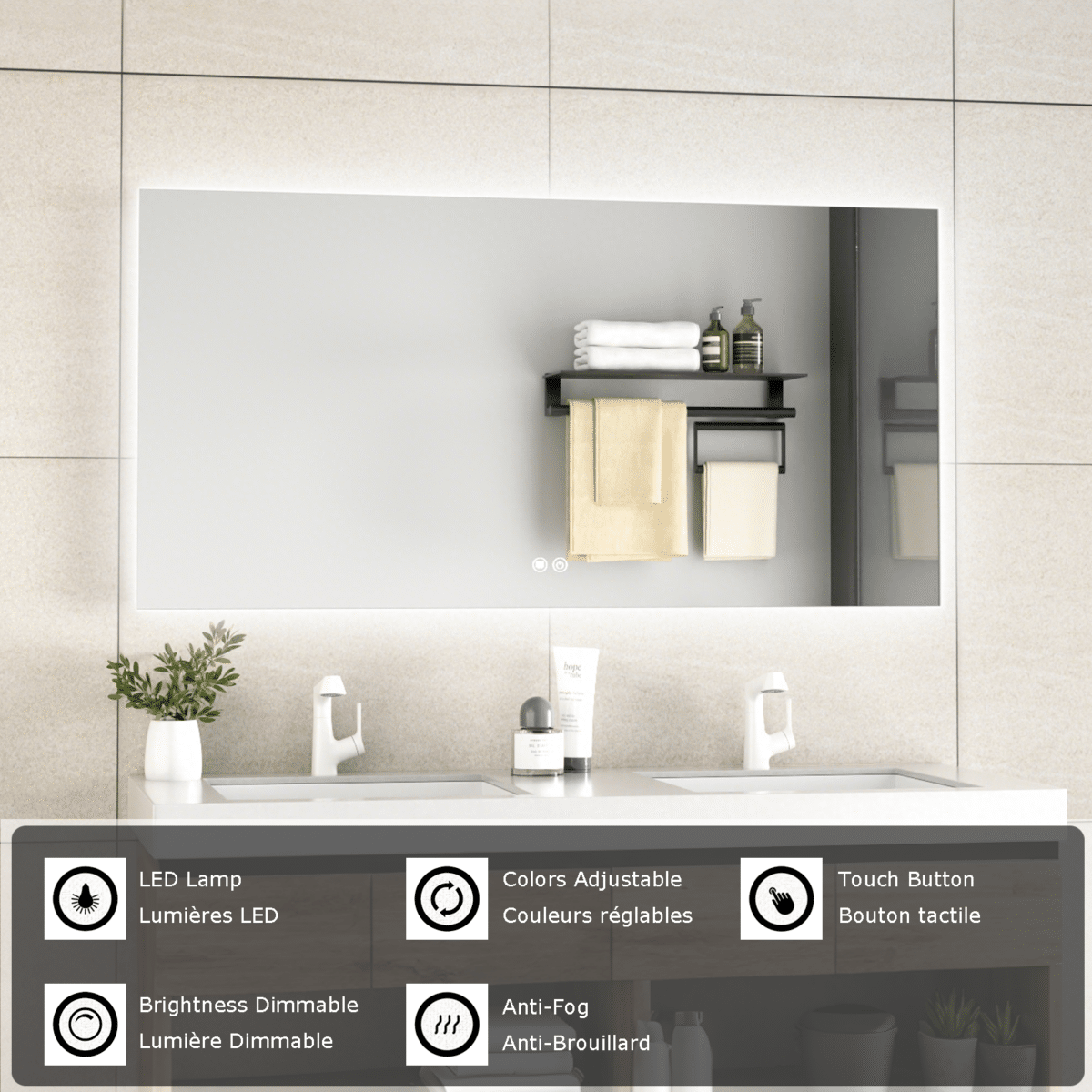 Erfu Miroir Led Anti Brouillard 120x60cm – Image 5