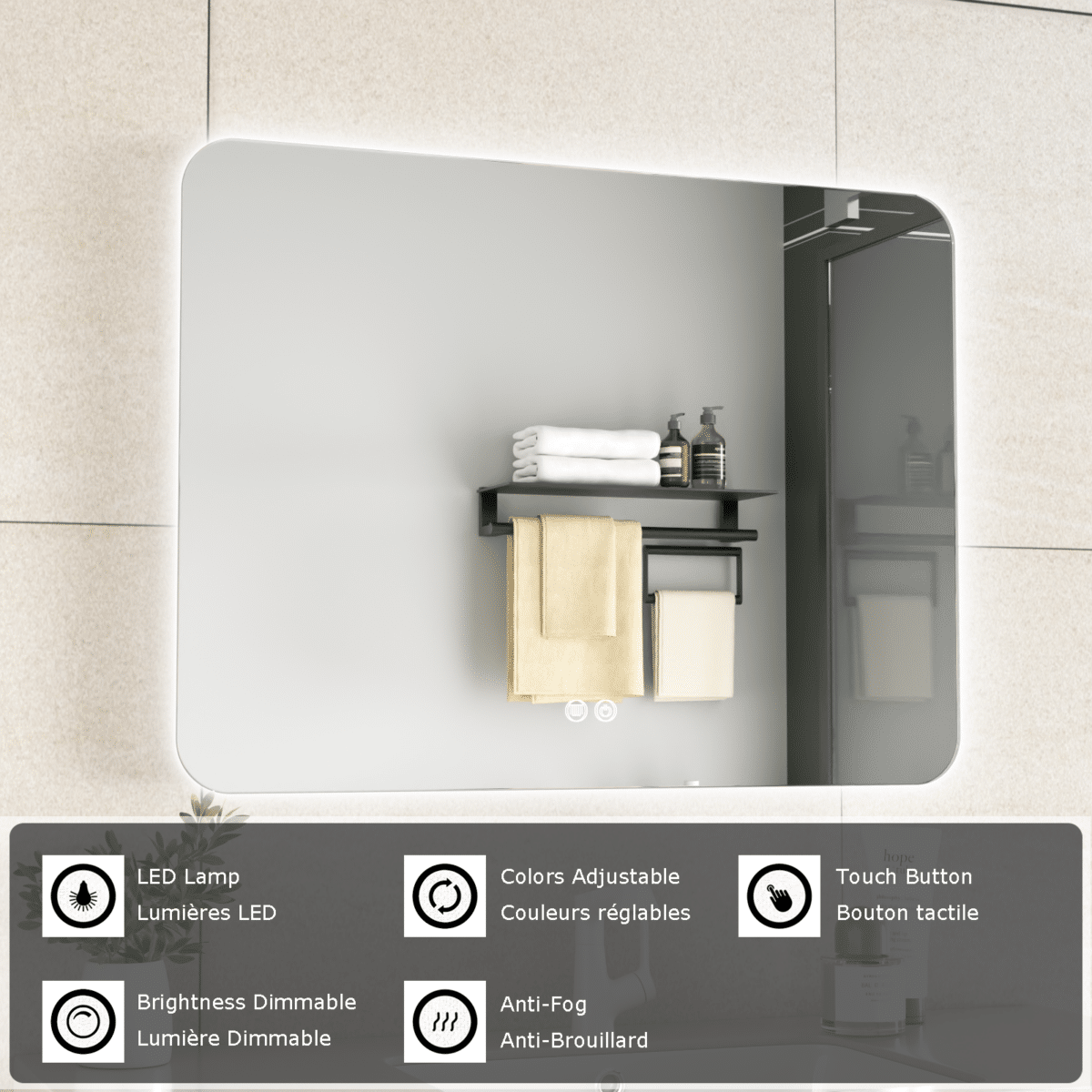 Erfu Miroir Led Anti Brouillard L80xh60cm – Image 3