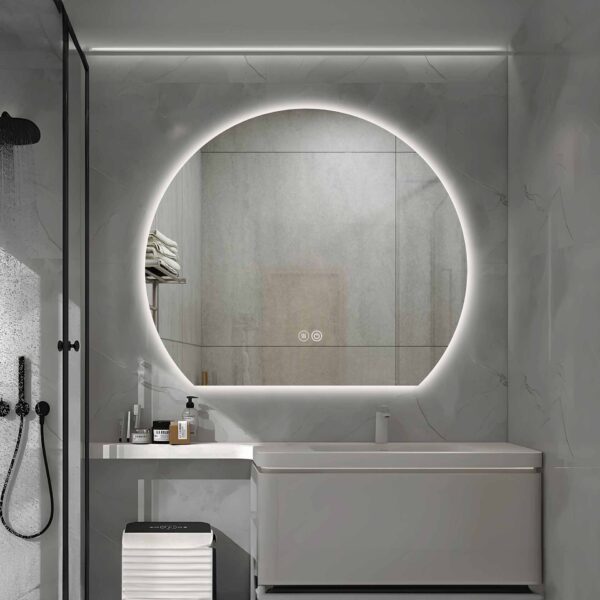 Aloni Zonsopkomst Miroir - Avec Éclairage Led - Rond - Sans Cadre - Avec Chauffage - Température De Couleur Led 3500-6500k - 120x100cm