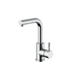 Stria Mitigeur Lavabo/Évier – Bec Droit – Mobile – Démarrage À Froid – Poignée Avec Structure Striée Raffinée – Sans Bonde – Chrome