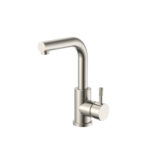 Stria Mitigeur Lavabo/Évier – Bec Droit – Mobile – Démarrage À Froid – Poignée Avec Structure Striée Raffinée – Sans Bonde –  Acier Inox Brossé